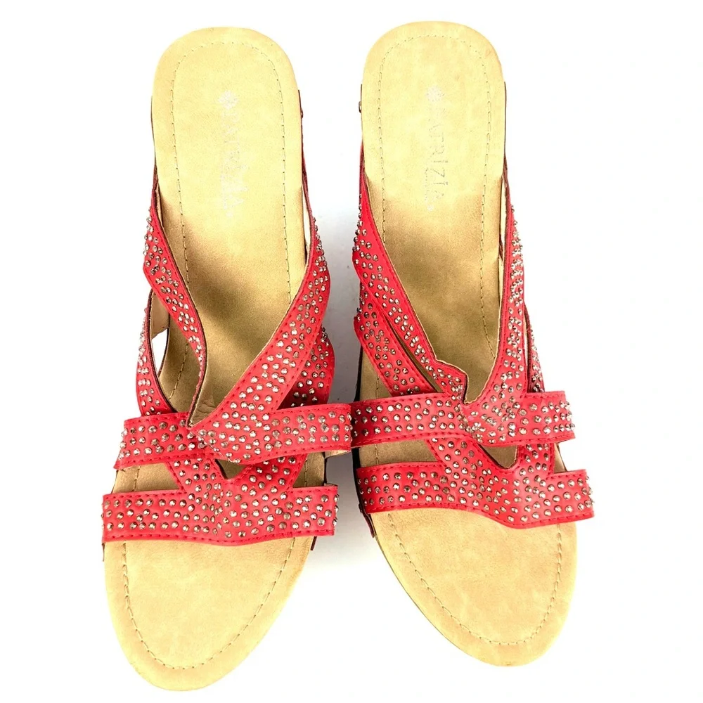 PATRIZIA by Spring Step ARISTOCRAT Studded Red Wedge Slide Sandals ~ Size 41 - Picture 11 of 13